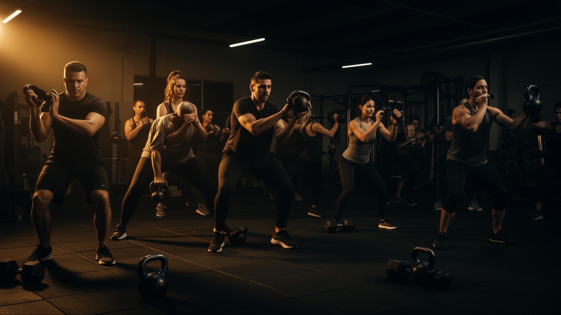 Adults training in group fitness class